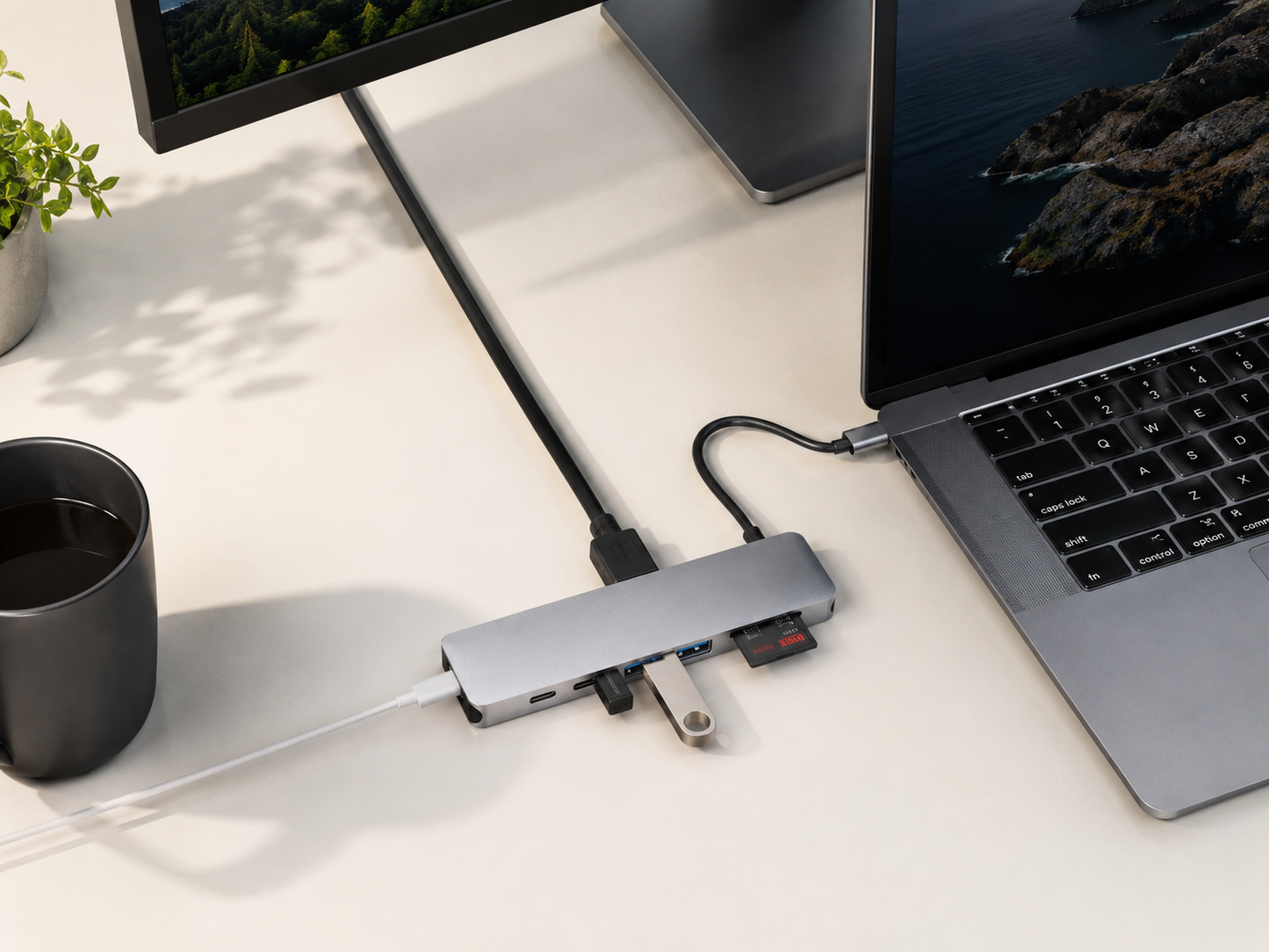 7-in-1 USB-C Hub for MacBook – 4K HDMI, PD Charging, Plug & Play | Portavel