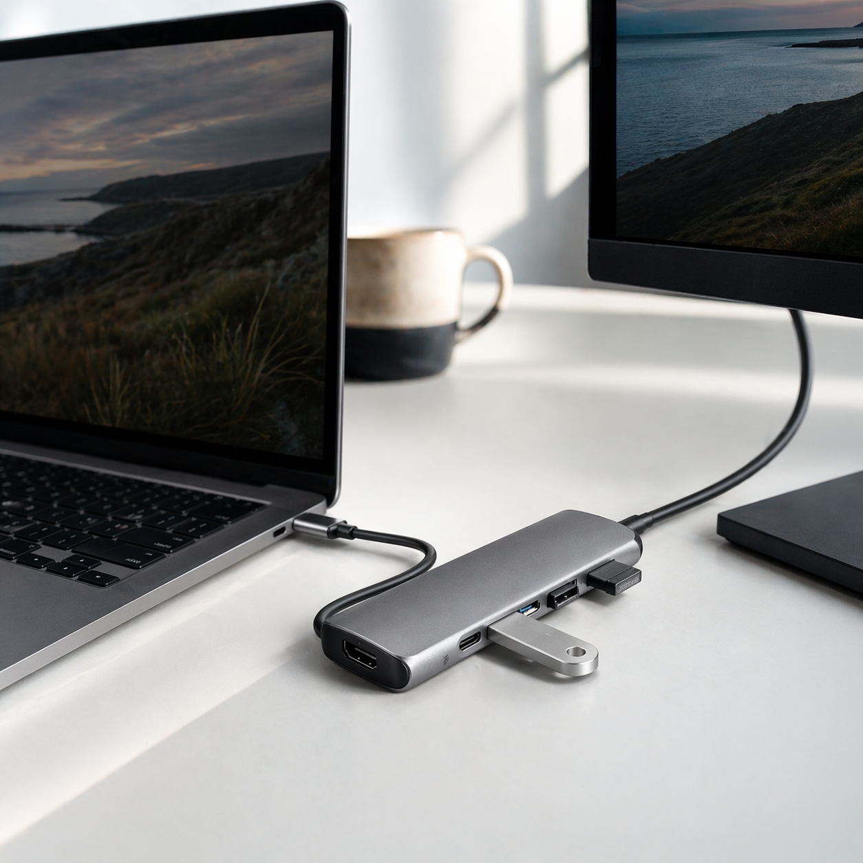 7-in-1 USB-C Hub for MacBook – 4K HDMI, PD Charging, Plug & Play | Portavel
