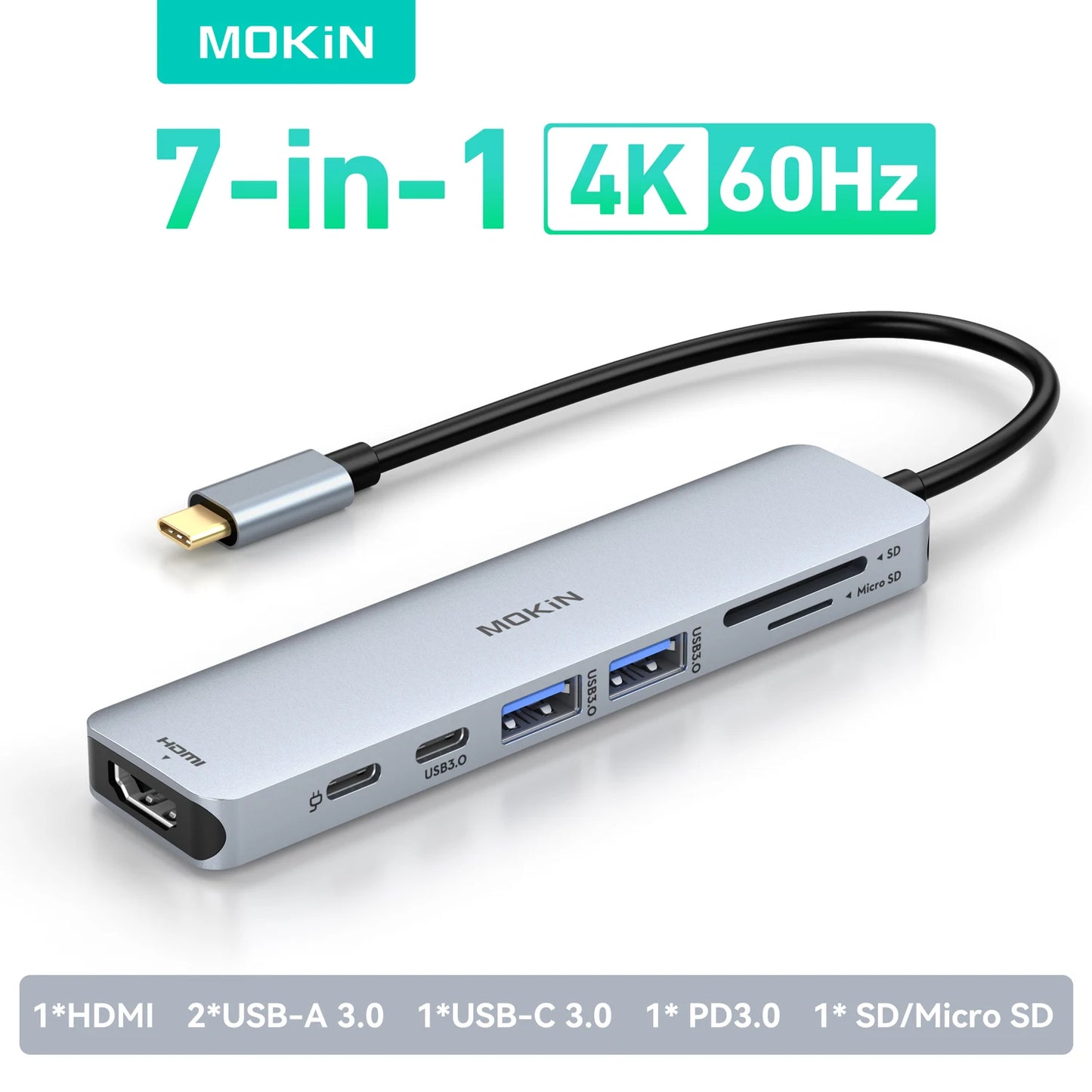 7-in-1 USB-C Hub for MacBook – 4K HDMI, PD Charging, Plug & Play | Portavel