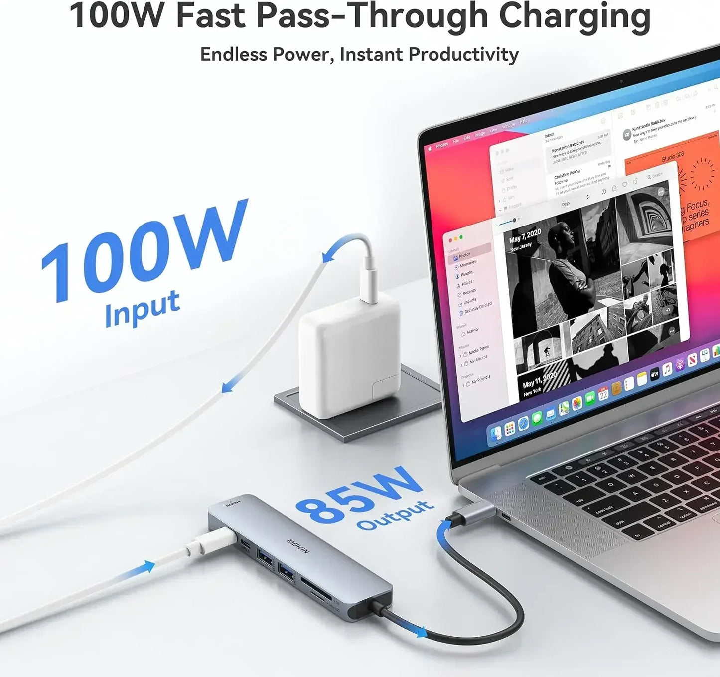 7-in-1 USB-C Hub for MacBook – 4K HDMI, PD Charging, Plug & Play | Portavel