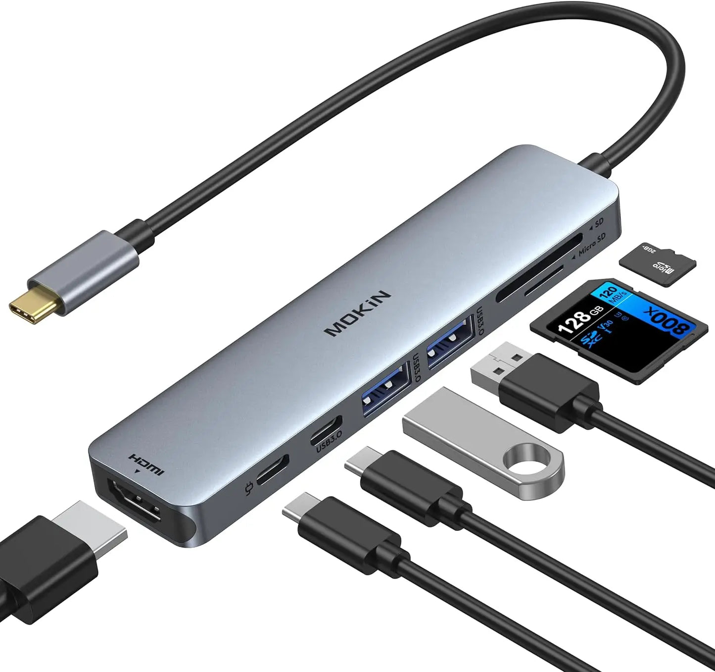 7-in-1 USB-C Hub for MacBook – 4K HDMI, PD Charging, Plug & Play | Portavel