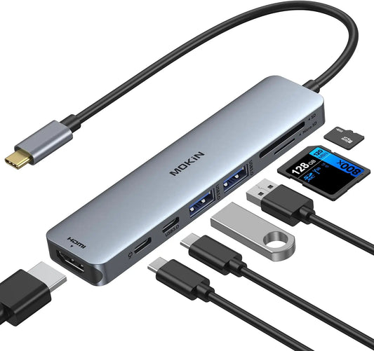 7-in-1 USB-C Hub for MacBook – 4K HDMI, PD Charging, Plug & Play | Portavel