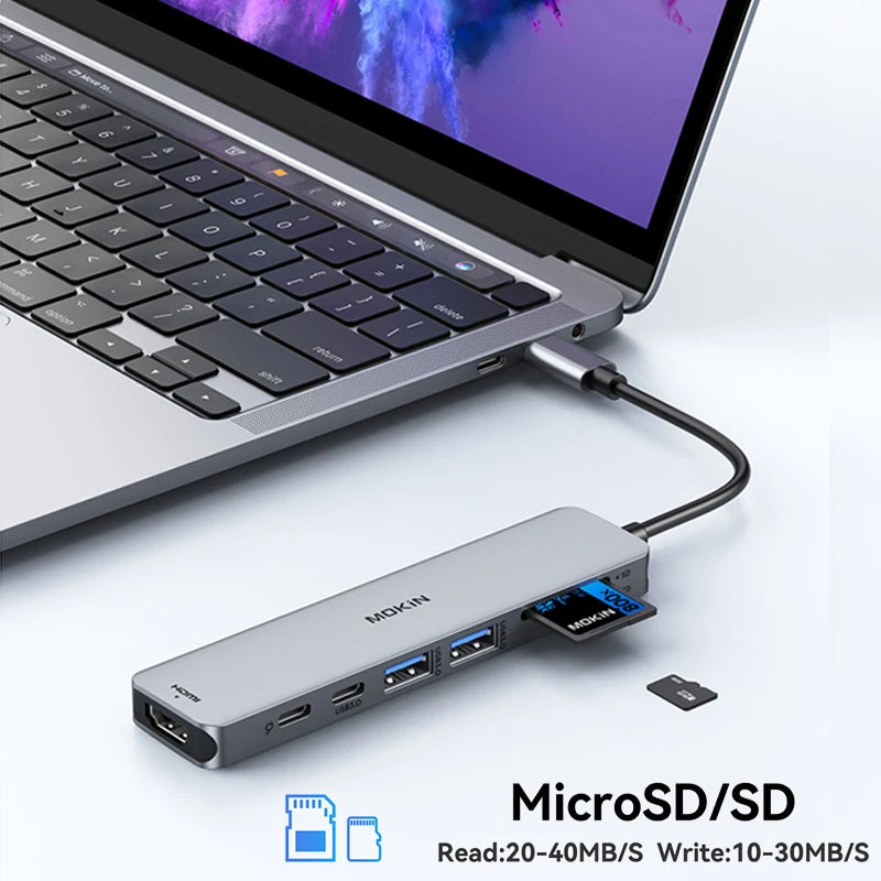7-in-1 USB-C Hub for MacBook – 4K HDMI, PD Charging, Plug & Play | Portavel