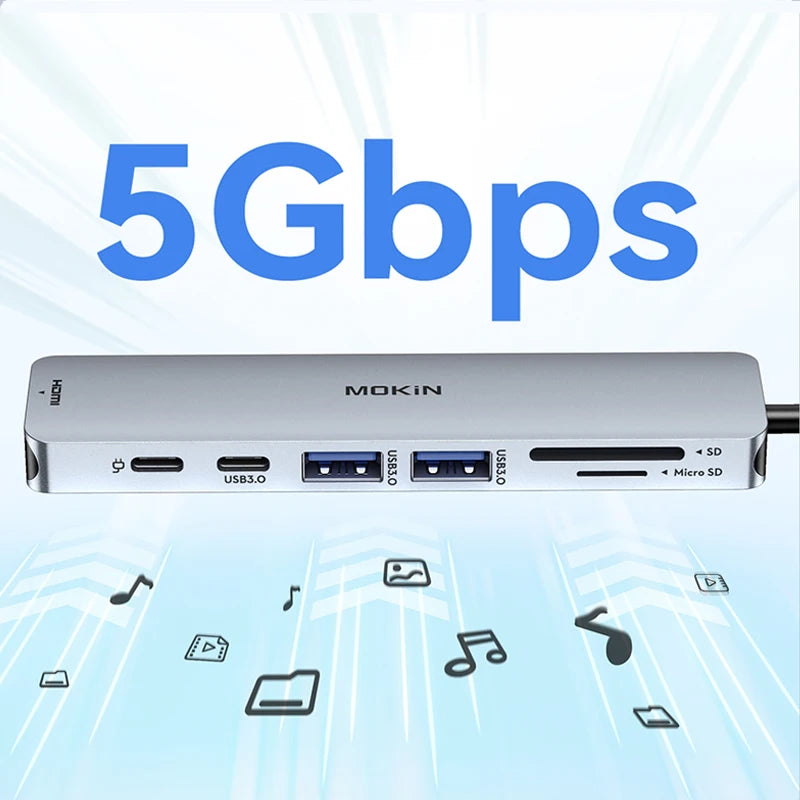 7-in-1 USB-C Hub for MacBook – 4K HDMI, PD Charging, Plug & Play | Portavel